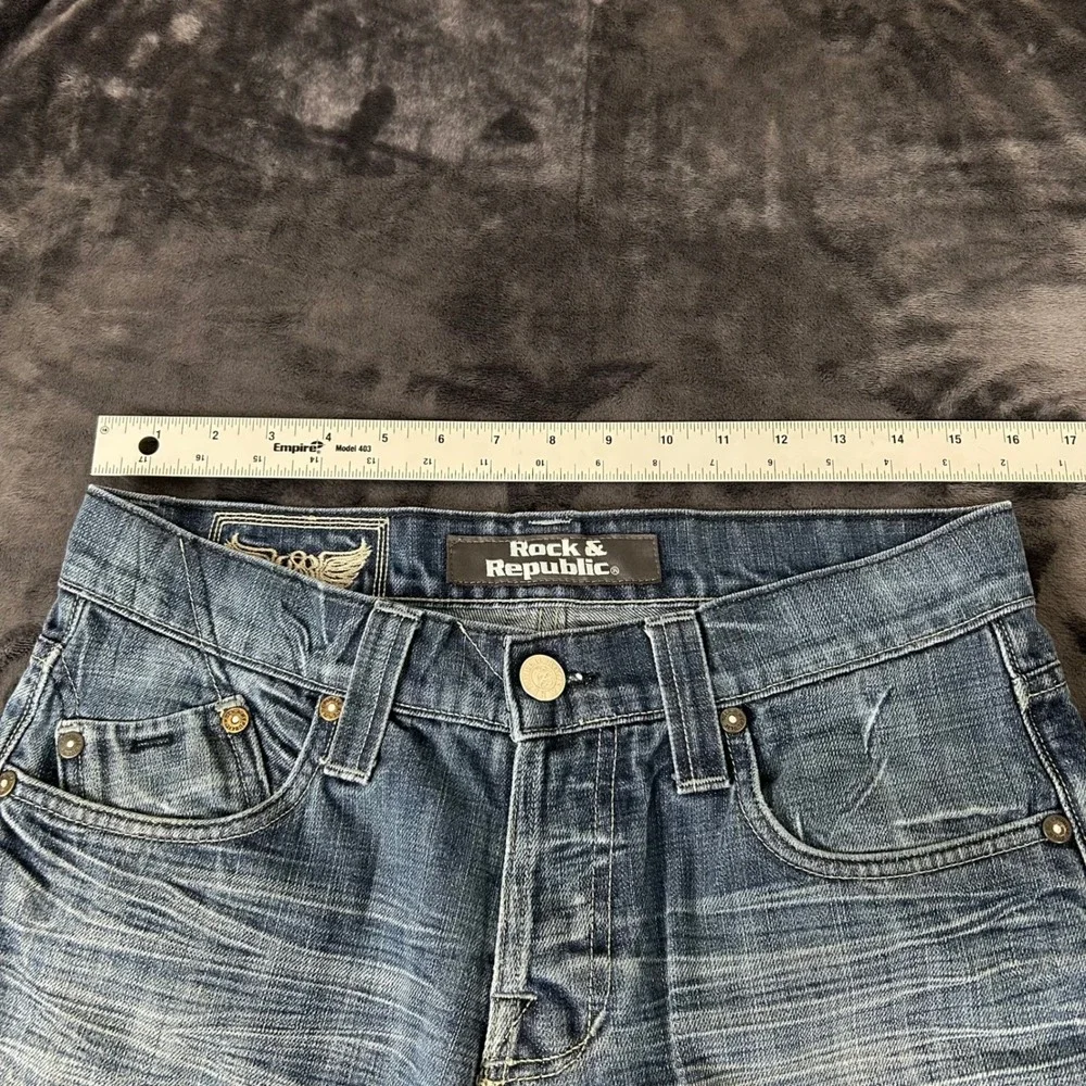 Rock & Republic Bootcut Jeans Mens 33 Blue Floyd VLO-06HL Distressed Hem
